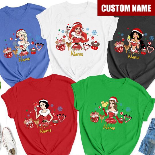 Custom Name Princess Christmas Shirt Merry Christmas Disney Snacks Princess