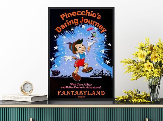 Pinocchio Poster, Pinocchio Daring Journey Poster, Vintage Disney Poster
