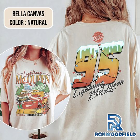 Discover Pixar Cars Lightning Mcqueen 95 Disney Christmas T-Shirt, Christmas Double Sided T-Shirt