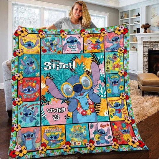 Disney Lilo And Stitch Blanket, Custom Stitch Hawaii Blanket, Ohana Means Family Blanket, Christmas Gifts