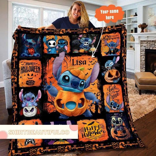 Halloween Stitch Quilt, Personalized Stitch Modern Quilt, Halloween Quilt Pattern,Disney Stitch Quilt