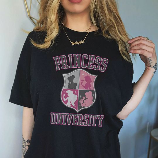 Discover Disney Princess University College Text Logo Graphic Vintage Shirt