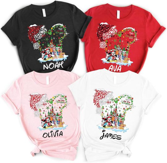 Custom Disney Mickey Christmas Santa Hat T-Shirt, Personalized Disney Minnie Christmas Shirt