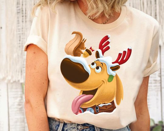 Disney Pixar Up Dug Dog Christmas Shirt, Reindeer Santa Dug Dog Shirt