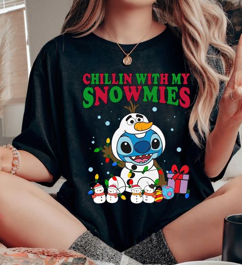 Disney Christmas Stitch Olaf Costume Shirt, Chillin With My Snowmies Shirt