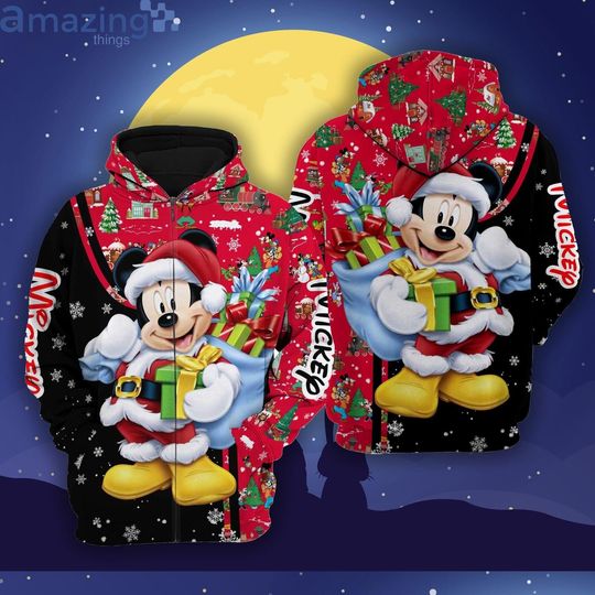 Mickey Mouse Red Christmas Disney Cartoon Zipper 3D HOODIE