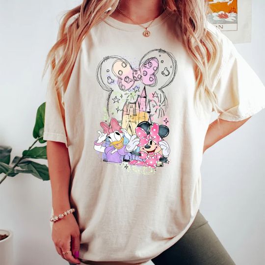 Daisy Minnie Castle  Shirt, Disney Girl Trip Shirt, Disney Watercolor Castle Shirt, Daisy Duck Graphic Tee