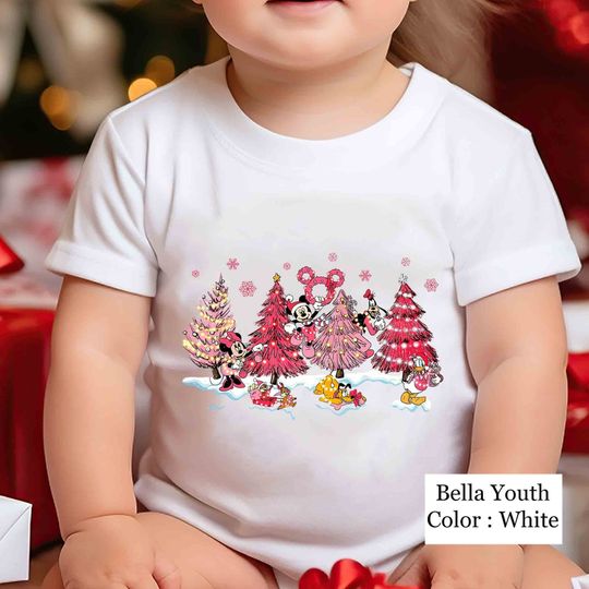 Vintage Mickey And Friends Pink Christmas Tree T-Shirt, Disney Christmas Lights Shirt