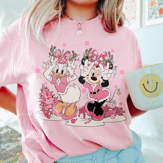 Disney Minnie and Daisy Pink Christmas Shirt, Disney Pink Christmas Shirt,  Disney Holiday Shirt