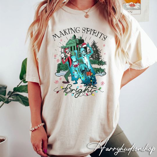 Making Spirits Bright Disney Christmas Shirt, Hitchhiking Haunted Mansion Shirt, Disney Christmas Shirt