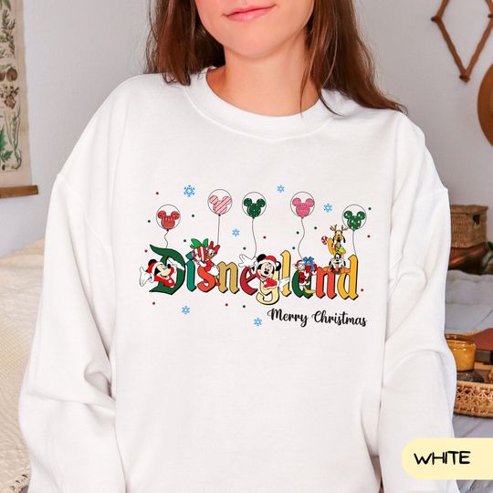 Disneyland Christmas Balloon Sweatshirt, Mickey and Friends Christmas Crewneck