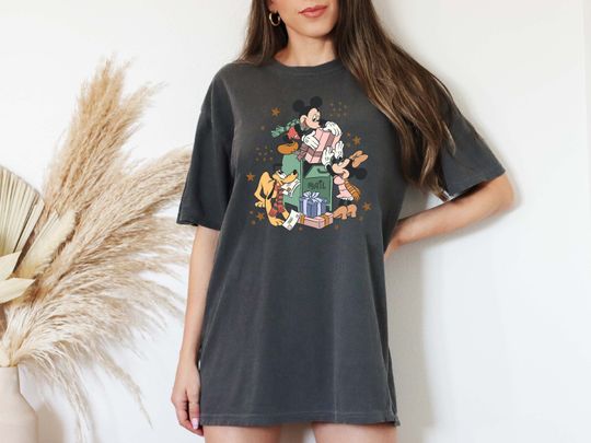Discover Disney Mickey And Friends Christmas Gift Box Shirt, Mickey Minnie Pluto Mail Box Shirt