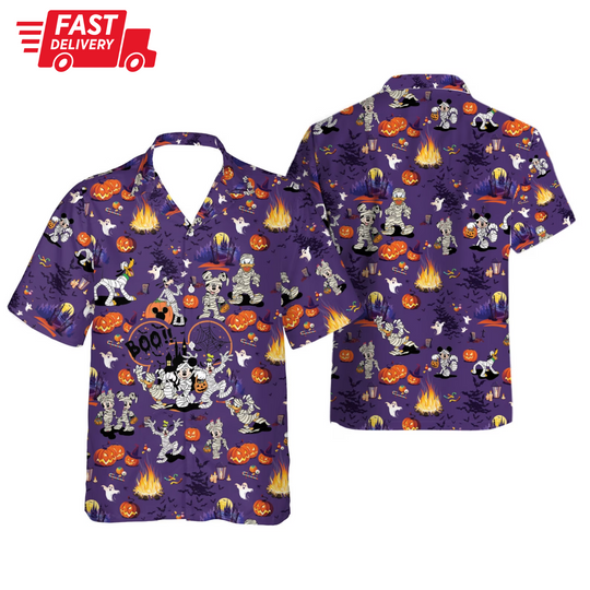 Mickey And Friends Happy Halloween Spooky Disney Hawaiian Shirt, Disney Aloha Shirt
