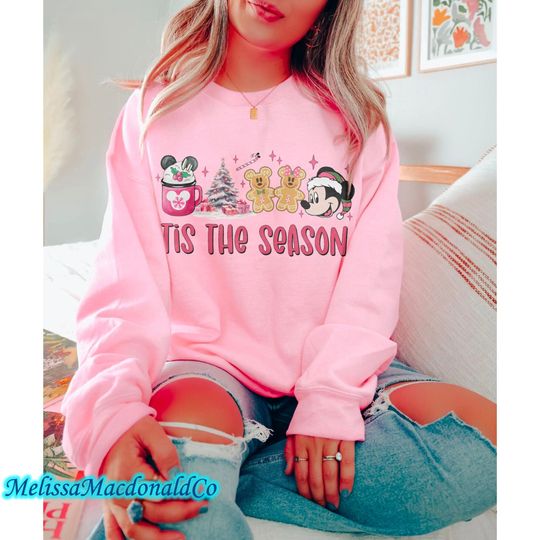 Discover Tis The Season Disney Mickey Christmas Coffee Light Pink Sweatshirt