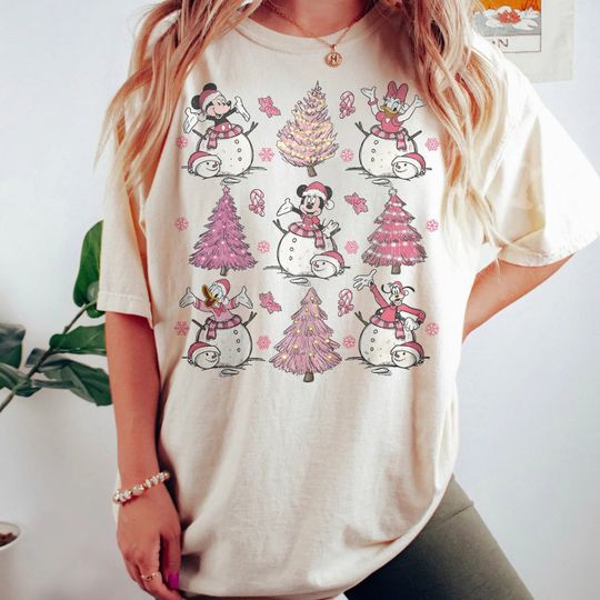 Mickey And Friends Pink Christmas Tree Shirt, Disney Christmas Lights Shirt