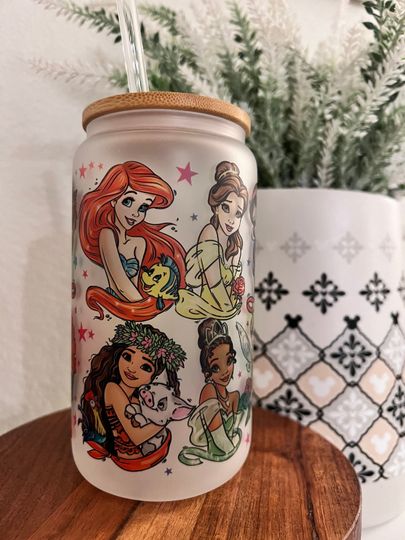 Discover Princess glass cup | bamboo lid | gifts for her | 16oz | Disney cup