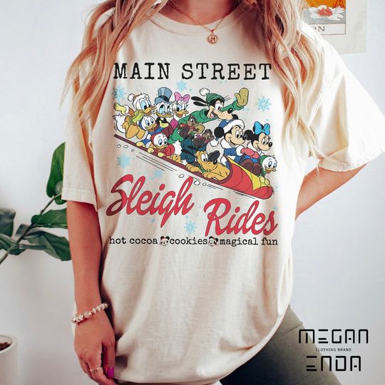 Retro Mickey and Friends Christmas  Shirt, Disney Main Street Sleigh Rides ST Shirt