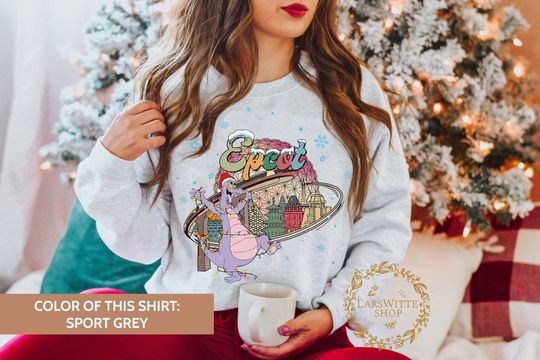 Disney Epcot Christmas Sweatshirt, Santa Figment Dragon Lights Christmas