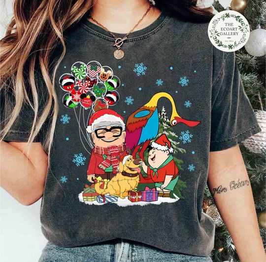 Disney Pixar Up Christmas Balloons shirt, Santa Carl Ellie Russell Dug Xmas shirt,