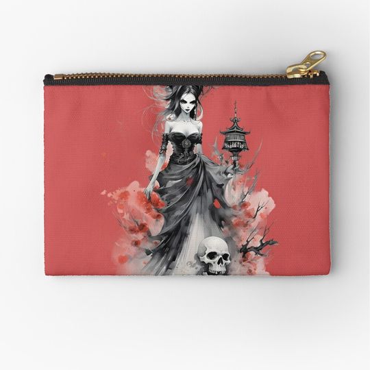 Halloween disney witch with skeleton and flower Zipper Pouch