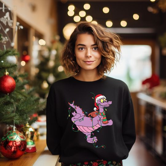 Christmas Santa Figment Dragon Lights Sweatshirt, Disney Epcot Xmas Shirt