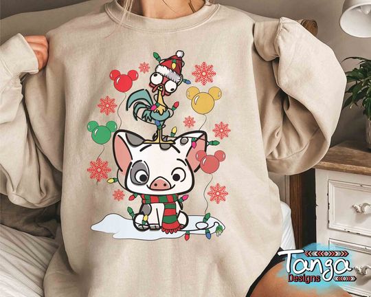 Disney Moana Santa Hei Hei And Pua Christmas Light Sweatshirt