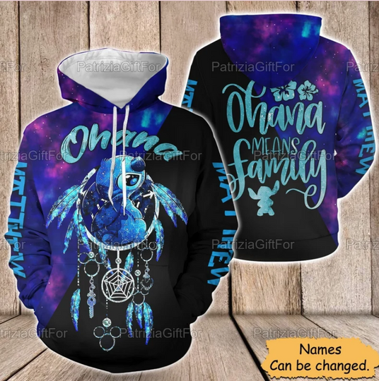 Personalized Stitch Ohana Disney Hoodie, Disney 3D Hoodie