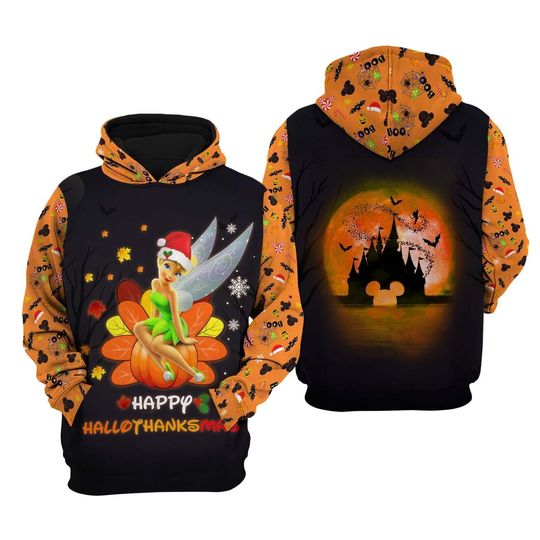 Tinker Bell Happy Hallothanksmas Disney Hoodie, Disney 3D Hoodie
