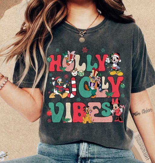 Holly Jolly Vibes Disney Christmas shirt, Mickey & friends Christmas