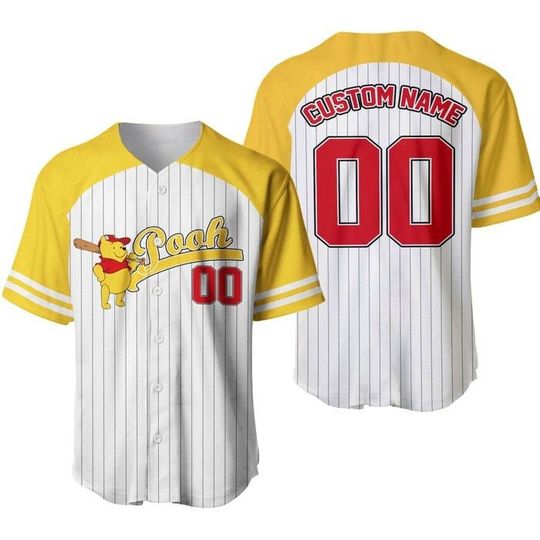 Winnie The Pooh Striped Yellow Red Disney Baseball Jersey