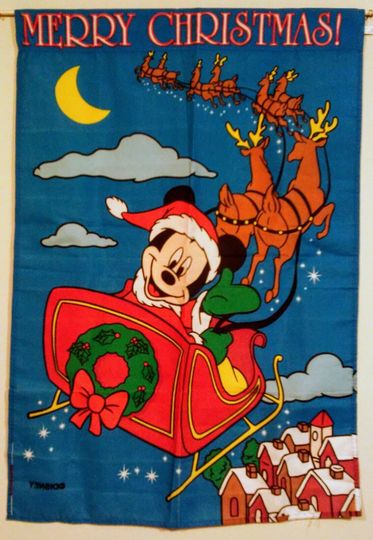 Mickey Mouse Reindeer Sleigh Merry Christmas Disney Garden Flag