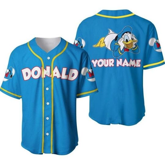 Blue Yellow Chilling Donald Duck, Disney Cartoon Custom Baseball Jersey
