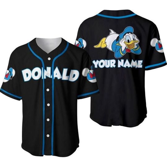 Black Blue Chilling Donald Duck, Disney Cartoon Custom Baseball Jersey