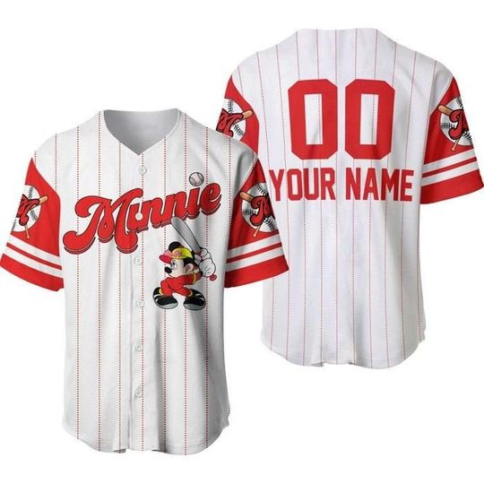 Minnie Mouse White Red, Disney Cartoon Custom Baseball Jersey