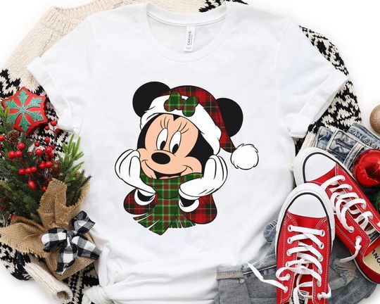 Cute Minnie Mouse Red Plaid Shirt, Retro Disney Christmas Girl T-shirt