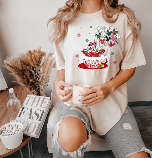 Minnie Mouse Balloons Disney Christmas Tea Cup Shirt, Minnie Christmas Ballon Shirt