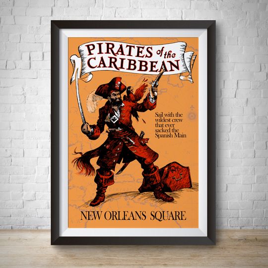 Pirates of the Caribbean Attraction New Orleans Square Disneyland Vintage Poster