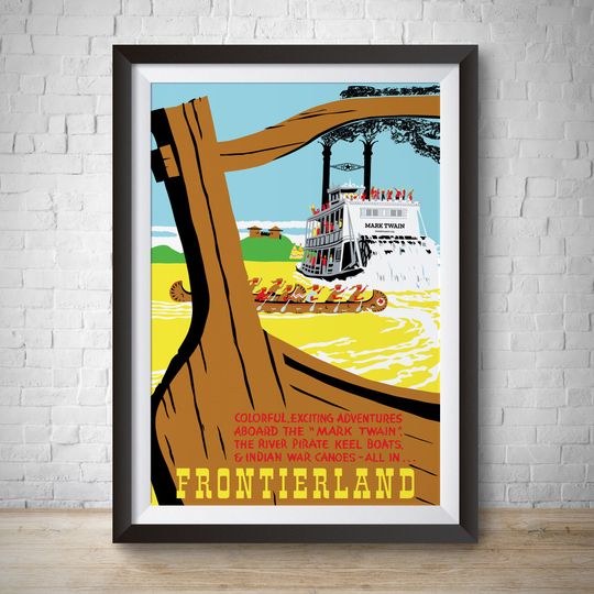 Mark Twain Frontierland Attraction Disneyland Vintage Poster