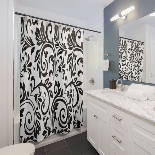Shower Curtain / Disney Inspired / Damask / Hidden Mickey