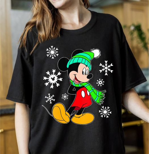 Discover Disney Mickey Mouse Holiday Snowflakes Portrait Christmas T-Shirt