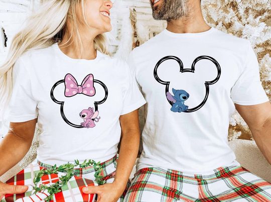 Her Stitch And His Angel Shirt, Stitch Couple Shirt, Disney Valentine Shirt
