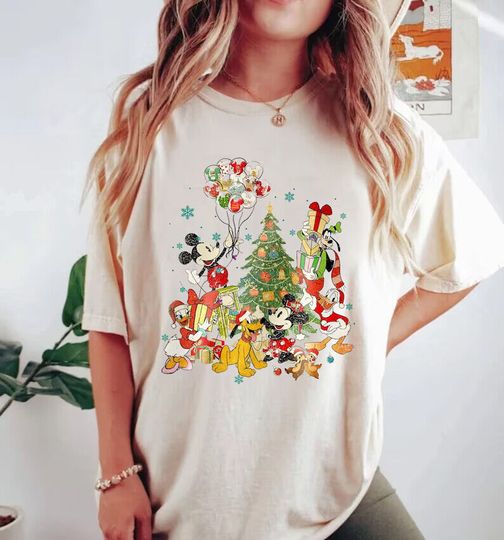 Discover Mickey And Friends Christmas Tree Shirt, Retro Disney Christmas Shirt