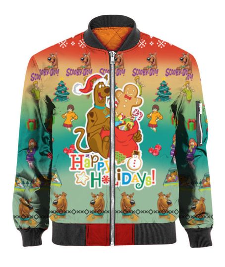 Scooby Doo With Santa Hat Happy Holiday Disney Bomber Jacket
