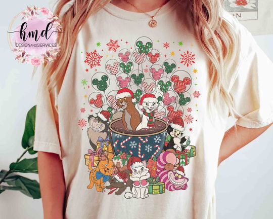 Disney Cat Marie Cheshire The Aristocats Balloon Tea Cup Christmas T-shirt, Disneyland Vacation Gift