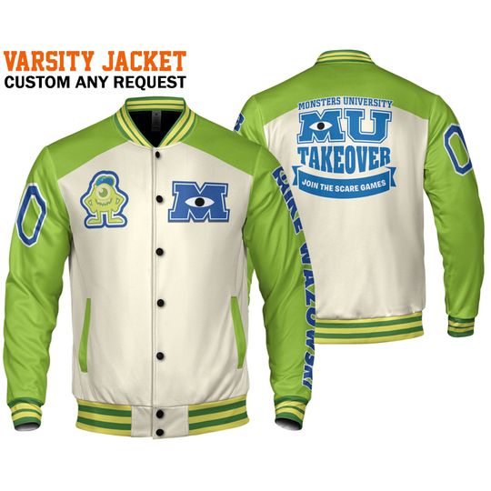 Personalized Monster University Mike Green Disney Baseball Jacket