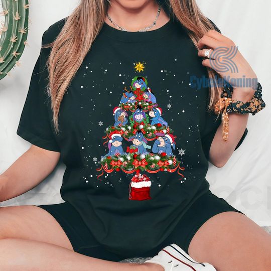Disney Eeyore Santa Hat Christmas Tree Shirt, Eeyore Christmas Shirt