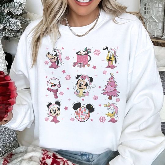 Pink Mickey and Friends Christmas Shirt, Disneyland Christmas Sweatshirt