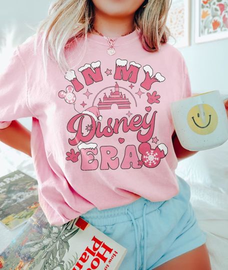 Discover In My Disney Era Christmas Light Pink Shirt, Retro Christmas Walt Disney World Shirt