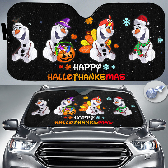 Olaf Snowman Happy Hallothanksmas Disney Car Sun Shade