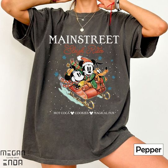 Discover Vintage Mickey Minnie Main Street Sleigh Rides Shirts, Disney Christmas T Shirt